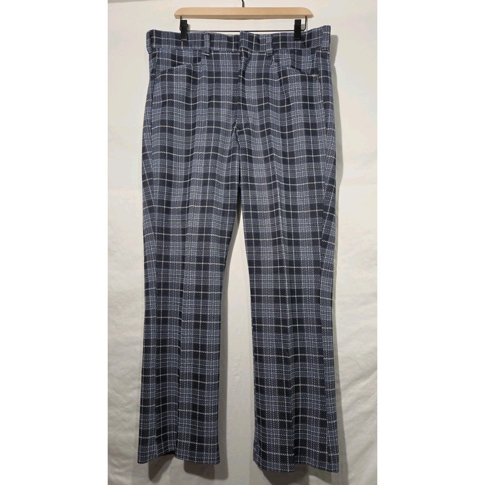 Vtg Sears Kings Road Plaid Pants‎ Perma Press Men's 38M Blue Plaid 60s 70s Retro
